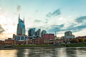 The Nashville skyline from the banks of the Cumberland river