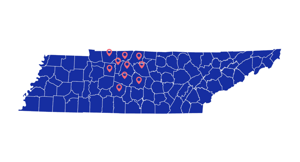 map of tennessee with pinpoint locations